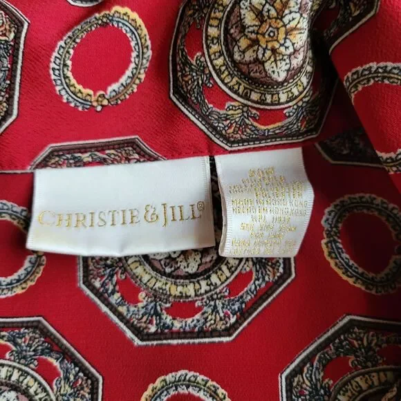 Christie & Jill Red Geometric Print Button Front Blouse Size 20 Top Retro Boho - Picture 6 of 15